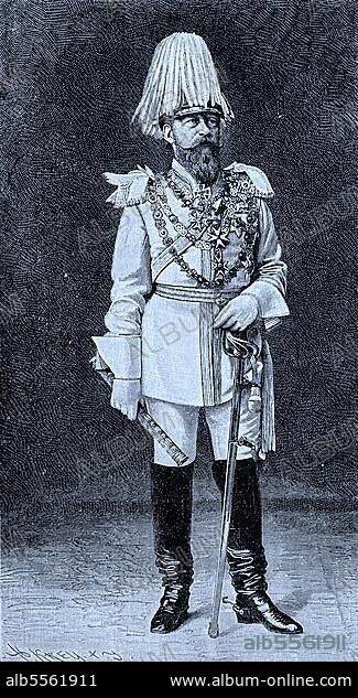 Friedrich III. 18. Oktober 1831, 15. Juni 1888, war im Dreikaiserjahr 1888 neunundneunzig Tage lang deutscher Kaiser und König von Preußen, bevor er 1887 nach London reiste, um das Jubiläum der Königin von England zu feiern, digitale verbesserte Reproduktion eines Originaldrucks von 1880.