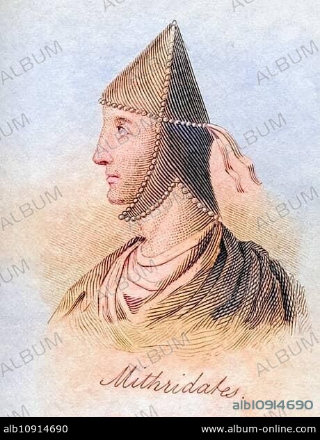 Mithridates VI 132 -63 BC alias Mithridates the Great (Megas) and Eupator Dionysius King of Pontus from the book Crabbs Historical Dictionary from 1825, Historical, digitally restored reproduction from a 19th century original, Record date not stated.