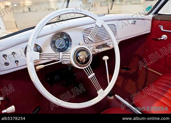 Steering wheel and dashboard, Prototyp Museum Hamburg, Hafencity quarter, Hamburg, Germany, Europe.