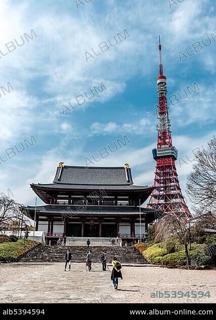 Tokyo Tower with ZÅjÅji Temple, Buddhist temple complex, Tokyo, Japan, Asia.