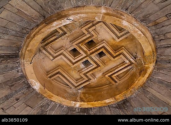 The crypt in Wewelsburg castle, vault with a swastika ornament in its zenith, 1934-45 cult-site of the SS under Himmler, now Historical Museum, Büren-Wewelsburg, Paderborn district, North Rhine-Westphalia, Germany, Europe.