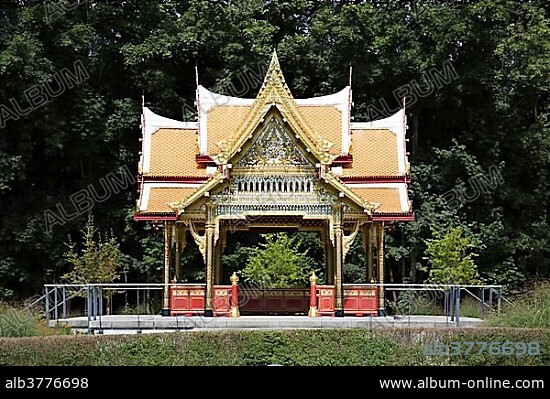 Sala Thai Pavilion, Thai temple in the spa gardens of Bad Homburg, Hesse, Germany, Europe.