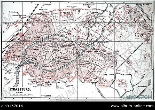 City map of Strasbourg in 1885, France, Historic, digitally restored reproduction of a 19th century original, exact original date unknown, Europe.