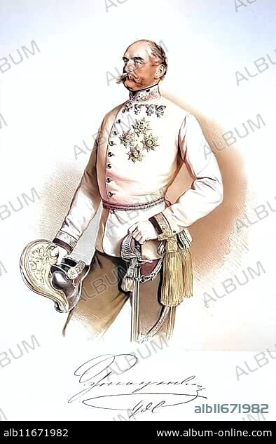 Edmund Leopold Friedrich Fürst zu Schwarzenberg (born 18 November 1803 in Vienna, died 17 November 1873 at Worlik Castle in Bohemia) was the last Austrian field marshal appointed in the 19th century, Historical, digitally restored reproduction from a 19th century original, Record date not stated.