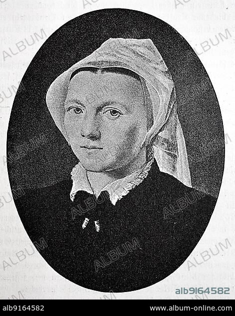 Katharina von Bora, after marriage Katharina Luther, Saxon noblewoman and Cistercian. At the age of 26 she married the German reformer Martin Luther, Historical, digitally restored reproduction of a 19th century original.