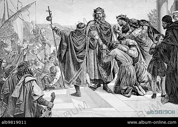 Frederick I; Frederick; 1122; 10 June 1190; also known as Frederick Barbarossa; was Holy Roman Emperor from 1155 until his death; Farewell to his Crusade; Historical; digitally restored reproduction from a 19th century original.