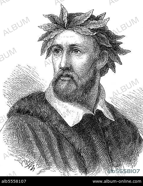 Torquato Tasso 11. März 1544, 25. April 1595, italienischer Dichter des 16. Jahrhunderts, digital restaurierte Reproduktion einer Originalvorlage aus dem 19. Jahrhundert.