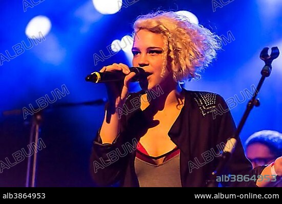 Canadian-Swiss singer Rykka, alias Christina Maria, performing live in the Schueuer concert hall, Lucerne, Switzerland, Europe.