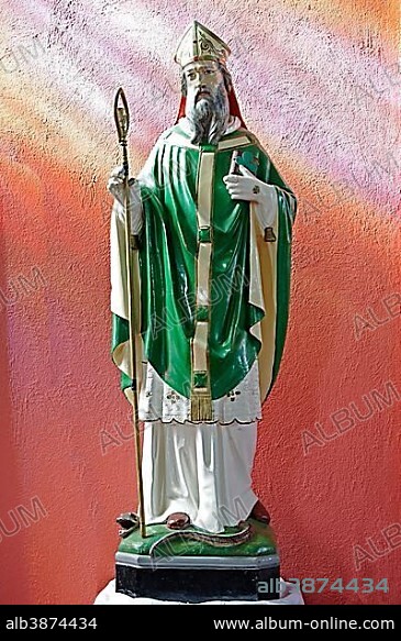 St. Patrick of Ireland, saint figure, Catholic Church of St. Declan, Ardmore, County Waterford, Ireland, Europe.