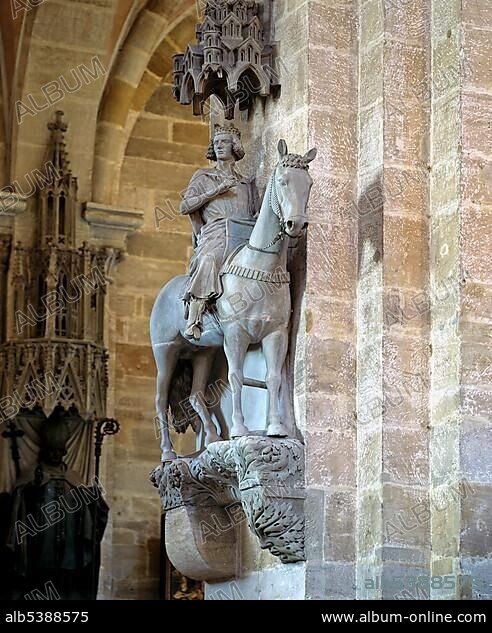 Equestrian statue at Bamberg Cathedral, Bamberg, Franconia, Bavaria, Germany, Europe.