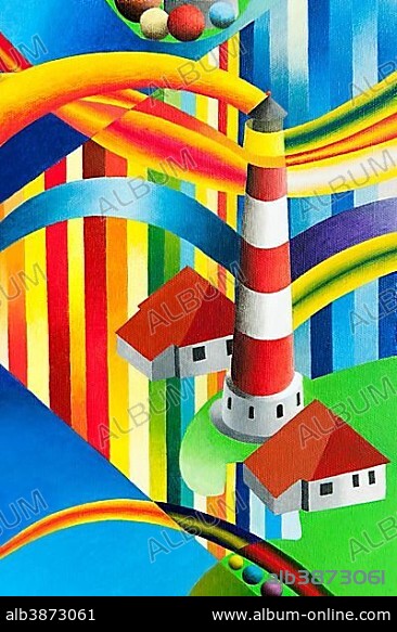 Westerheversand Lighthouse, St. Peter-Ording, acrylic painting, artist Gerhard Kraus, Kriftel, North Frisia, Schleswig-Holstein, Germany, Europe.