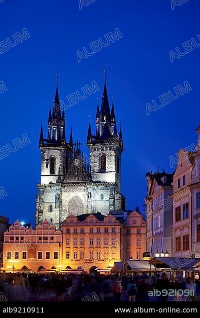 Prague Czech Republic. The Gothic Church of Our Lady before Tyn in Old Town Square.