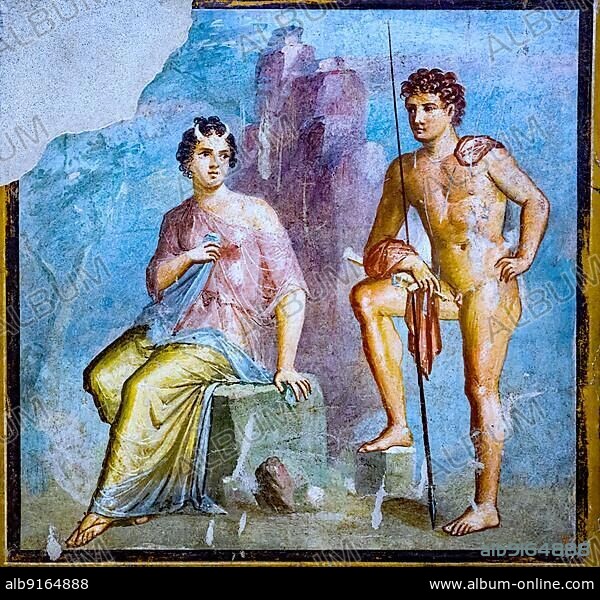 Io, in Greek mythology the daughter of the river god Inachos and Argos, wall painting, fresco from historical Pompeii.
