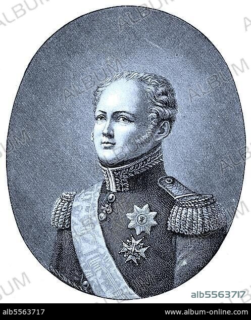 Alexander I. Pawlowitsch Romanow, 23. Dezember 1777, 1. Dezember 1825, war Kaiser von Russland von 1801-1825, König von Polen von 1815-1825 und erster russischer Großfürst von Finnland von 1809-1825, digitale verbesserte Reproduktion eines Originals aus dem Jahr 1880.