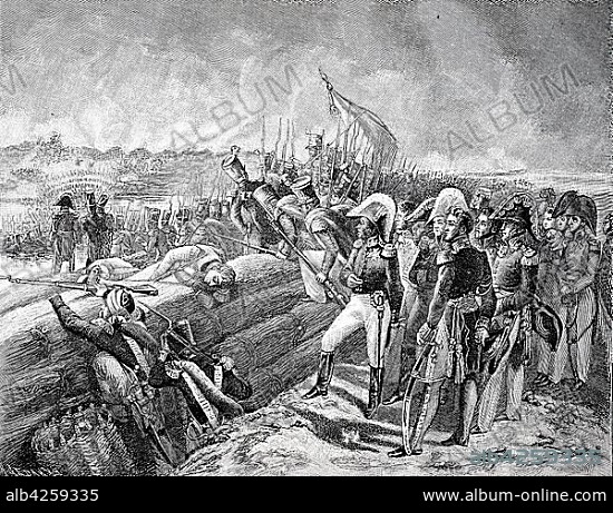 Battle of Trocadero on August 31, 1823, the French army captured the fortress on the island of Trocadero in front of the Spanish city of Cádiz and ended the Spanish revolution, woodcut, Spain, Europe.