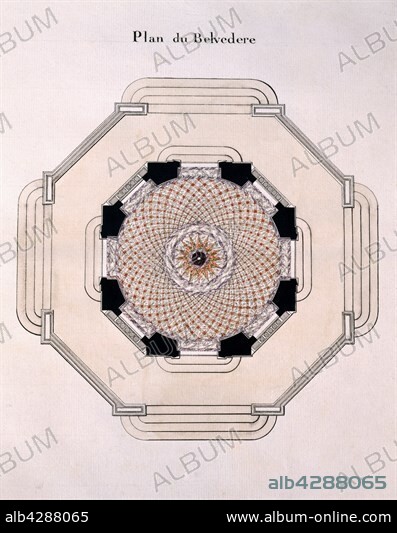 Richard Mique. "The Petit Trianon plan collection". Folio 20 : plan of a Balvedere . Watercolour on paper . Biblioteca Estense, Moderna.