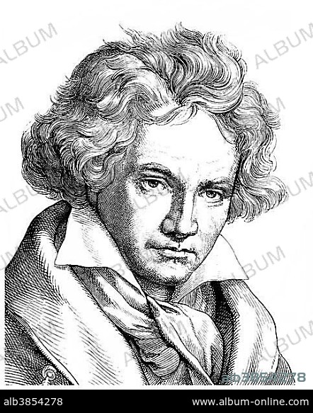 Historical drawing from the 19th century, portrait of Ludwig van Beethoven, 1770 -1827, a German composer of the First Viennese School.
