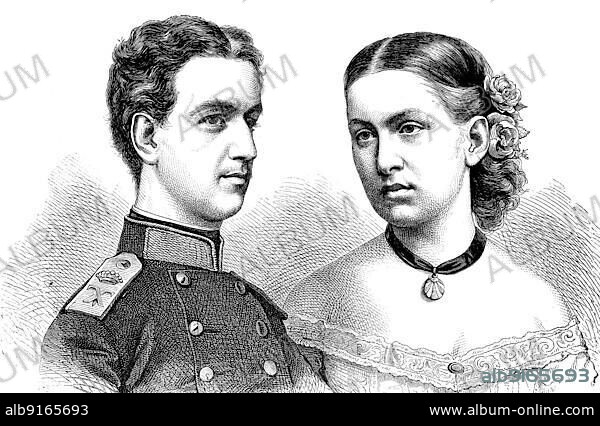 George I of Greece and his woman, the Grand Duchess Olga Konstantinovna of Russia, Historic, digitally restored reproduction of a 19th century original, exact original date unknown.
