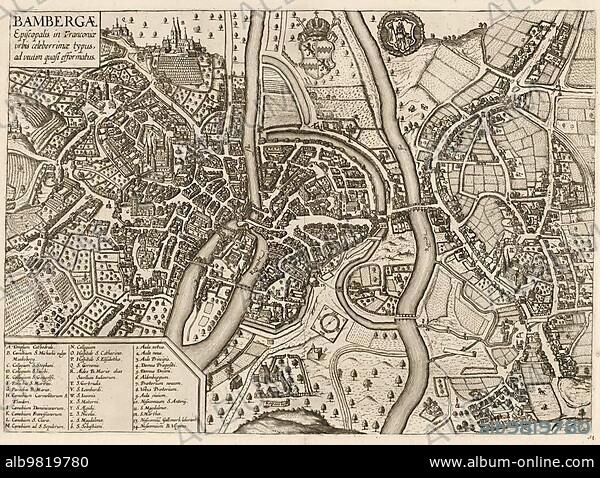 City map; around 1700; Bamberg; Upper Franconia; Bavaria; Germany; Historical; digitally restored reproduction from a 19th century original; Europe.