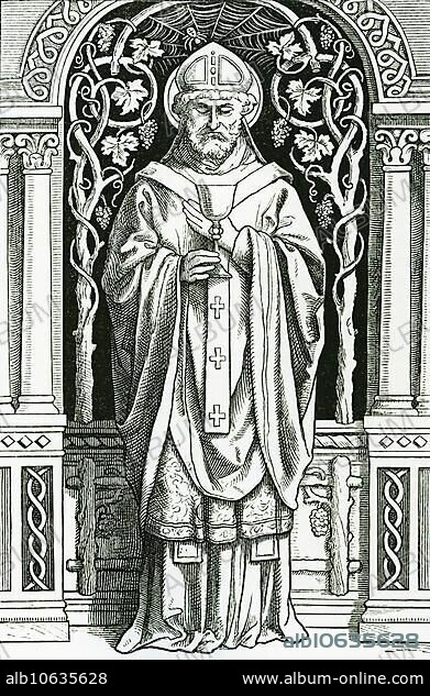 St Conrad, Bishop of Constance, steel engraving from around 1866.