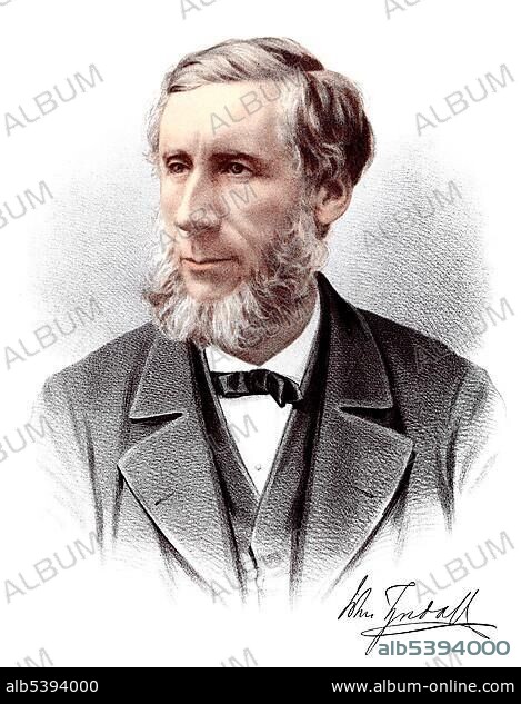 Historic chromolithography from the 19th century, portrait of John Tyndall, 1820 - 1893, a British physicist, Tyndall effect.
