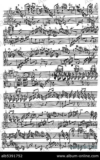Piano Fantasia in C minor, sheet music manuscript by Johann Sebastian Bach.