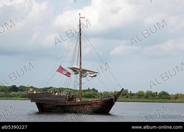 Hanse Kogge, a historic sailing ship, Hanse Sail, a maritime festival, Rostock, Mecklenburg-Western Pomerania, Germany, Europe.
