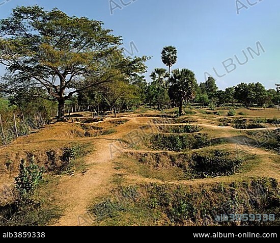 Choeung Ek, mass graves at the Killing Fields, victims of the Pol Pot regime and the Khmer Rouge, Choeung Ek, Phnom Penh, Phnom Penh Province, Cambodia, Asia.