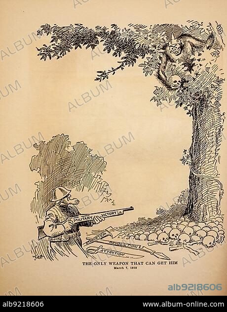 Vintage WWI cartoon from 1918 about the First World War One.