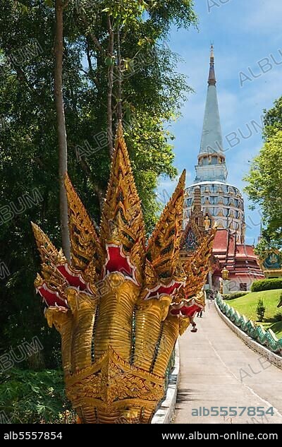 Naga statue, multi-headed king cobra, snake deity, Wat Bang Riang, Buddhist temple, Thap Put, Amphoe hap Put, Phang Nga province, Thailand, Southeast Asia, Asia.