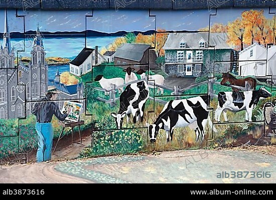 Mural of Quebec culture, Baie-Saint-Paul, Quebec Province, Canada, North America.