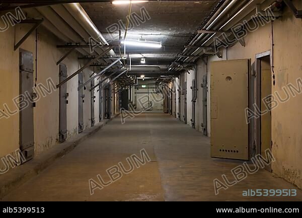Berlin-Hohenschoenhausen memorial, former prison of the GDR's secret service, basement corridor in the "U-Boat" tract with cells for solitary confinement, Berlin, Germany, Europe.