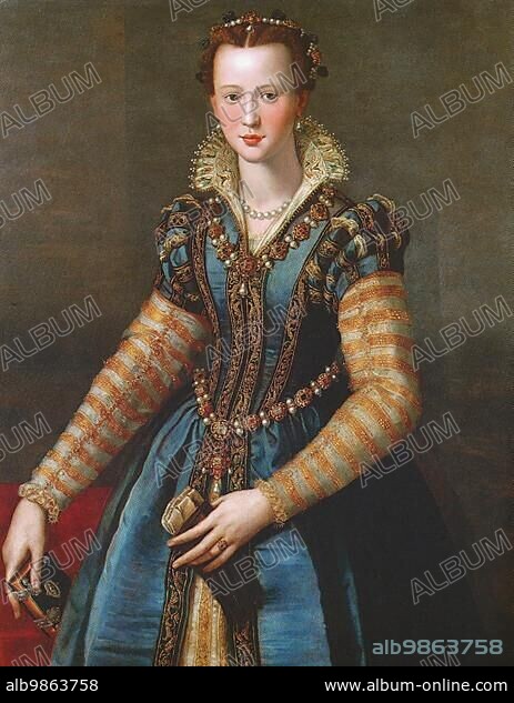 Eleonora of Toledo (1522 to 17 December 1562), also Eleonora di Toledo or Leonor de Toledo, descended from the Spanish noble family of Toledo and was Duchess of Florence through her marriage to Cosimo I de' Medici from 1539 until her death, Historical, digitally restored reproduction from a 19th century original.