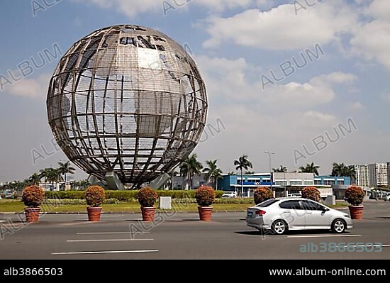 Giant globe at a roundabout outside the Mall of Asia shopping centre, Manila, Philippines, Asia.