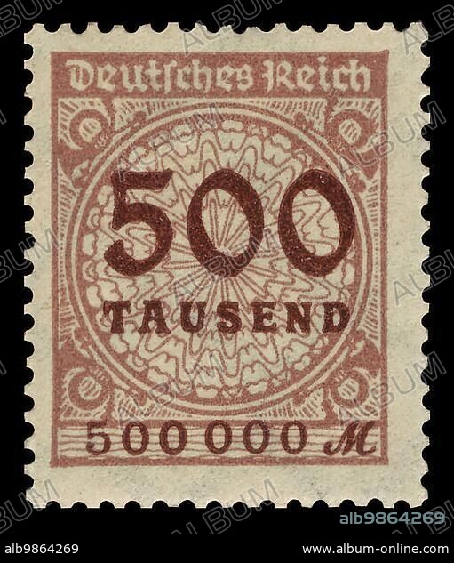 Historical stamp, German Reich, inflation, hyperinflation, inflation stamp, stamp at 500000, five hundred thousand, Mark, 1923, Germany, historical, digitally prepared reproduction of an original from that time, Europe.