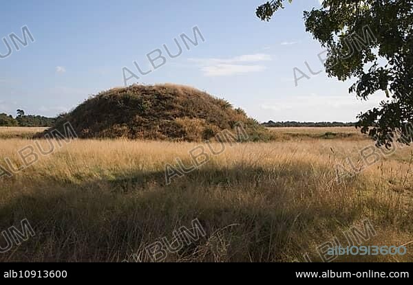 Burial mound at the Anglo Saxon archaeological site of Sutton Hoo, Suffolk, England, United Kingdom, Europe.