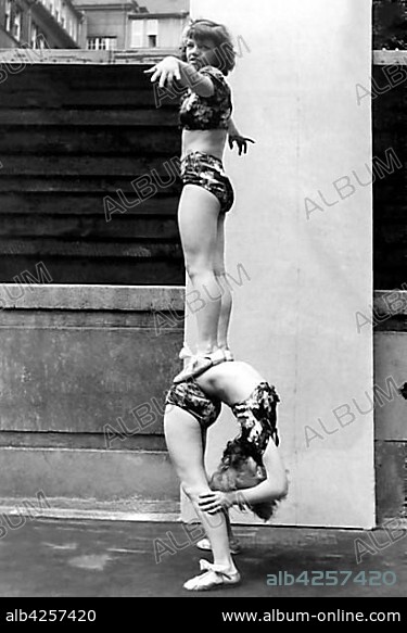 Two acrobats training, 1930s, Germany, Europe.