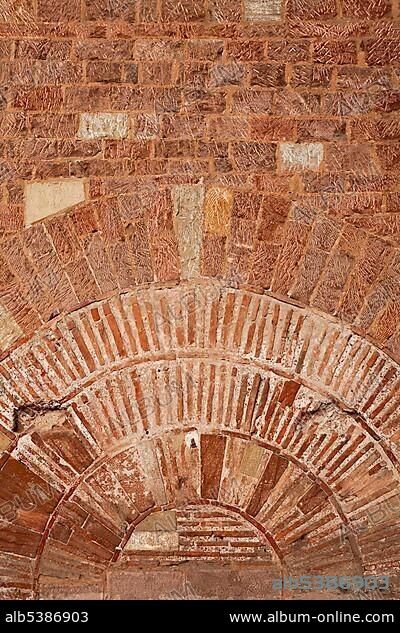 Roman wall with brick round arch, Basilica of Constantine the Great, Trier, Rhineland-Palatinate, Germany, Europe.