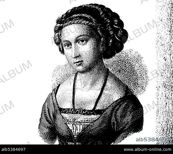 Fashion in the Middle Ages: hair style around 1500, historical illustration.