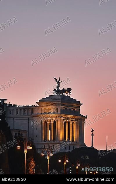 The Victor Emmanuel II National Monument (Vittoriano) at sunset. Rome Italy.