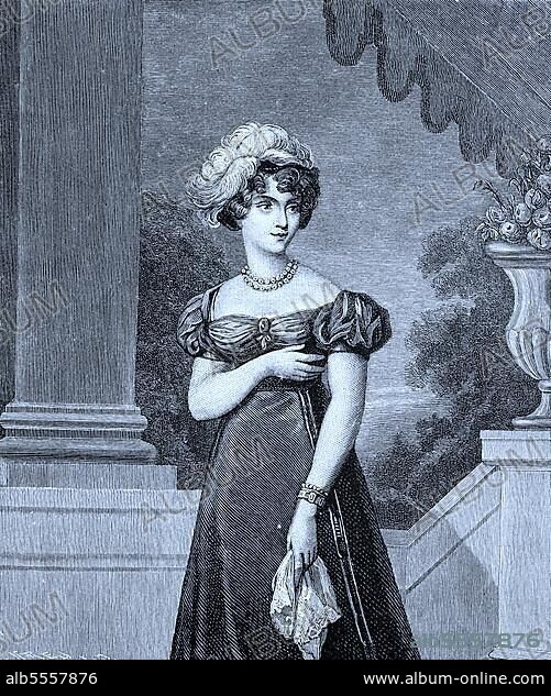 Marie-Caroline de Bourbon-Sicile, duchesse de Berry, Maria Carolina Ferdinanda Luise, 5. November 1798, 17. April 1870, war eine italienische Prinzessin aus dem Hause Bourbon, digitale verbesserte Reproduktion eines Originaldrucks von 1880.