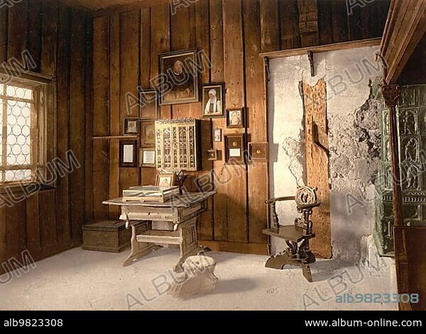 The Luther Room at Wartburg Castle; Eisemach; Thuringia; Germany; Historical; Photochrome print from the 1890s; Europe.