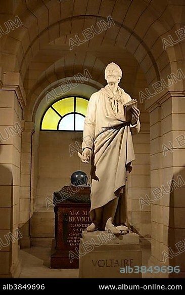Statue and sarcophagus of Voltaire at the Pantheon, Paris, Île-de-France, France, Europe.