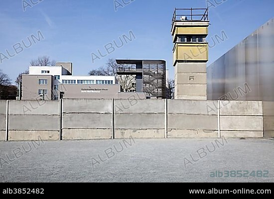 Berlin Wall memorial center with former guard tower and modern viewing platform, Berlin, Germany, Europe.