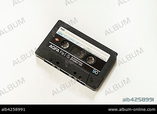 AGFA music cassette with inscription, Superferro-Dynamic HDX, cutout, studio shot, Germany, Europe.