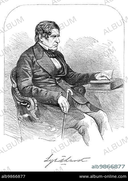 John Singleton Copley, 1st Baron Lyndhurst (1772-1863), was a British lawyer and politician. He was three times Lord Chancellor of Great Britain. Illustration from an english magazine printed in 1864.