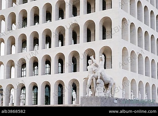 Palazzo della Civiltà Italiana, Palace of the Italian Civilization, also Colosseo Quadrato, planned by the architects Ernesto Bruno La Padula, Giovanni Guerrini and Mario Romano, built 1938 - 1943, EUR district, Rome, Lazio, Italy, Europe.