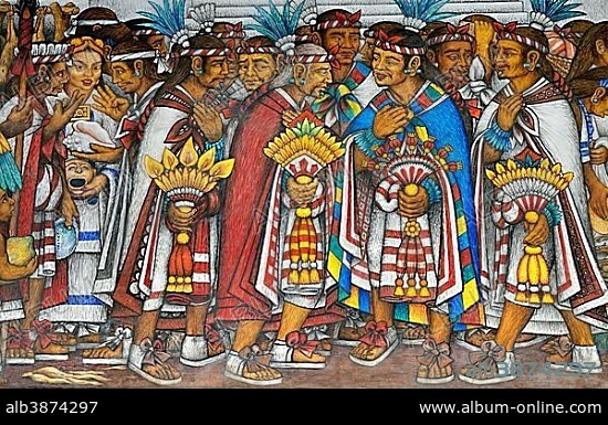 Mural by Desiderio Hernandez Xochitiotzin, Palacio de Gobierno, Tlaxcala, state of Tlaxcala, Mexico, Central America.