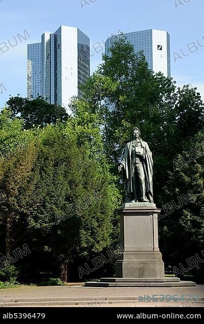 Friedrich Schiller monument, Taunusanlage park, Frankfurt am Main, Hesse, Germany, Europe.