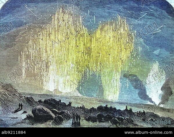 The Eruption of the Volcano Vesuvius 1858, Italy, Historical, digitally restored reproduction of an original 19th century painting, exact original date not known, Europe.
